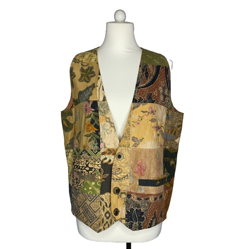 Women's Vintage Handmade vest Button down reversable pockets‎ cottagecore 90s
